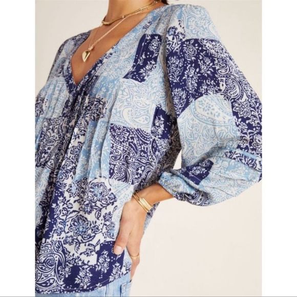 Anthropologie Maeve Paisley Patchwork Cathy Pleated Tunic Top Size M - Picture 5 of 11